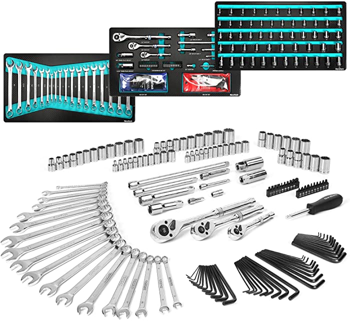 DURATECH 149-Piece Mechanics Tool Set, Include SAE/Metric Sockets, 90-Tooth Ratchet and Wrench Set for Auto Repair