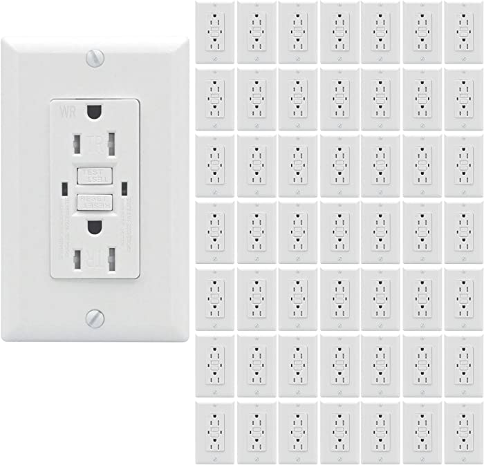 AH Lighting GFCI 15A Self Test, Tamper and Weather Resistant Duplex Receptacle Standard Decorative Outlet with LED Indicator, Ground Fault Circuit Interrupter, UL 943, White (50-Pack)