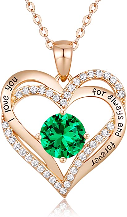 CDE Forever Love Heart Pendant Necklaces for Women 925 Sterling Silver with Birthstone Zirconia, Birthday Anniversary Jewelry Gift for Women Wife Girls