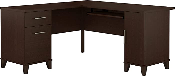 Bush Furniture Somerset 60W L Shaped Desk with Storage in Mocha Cherry