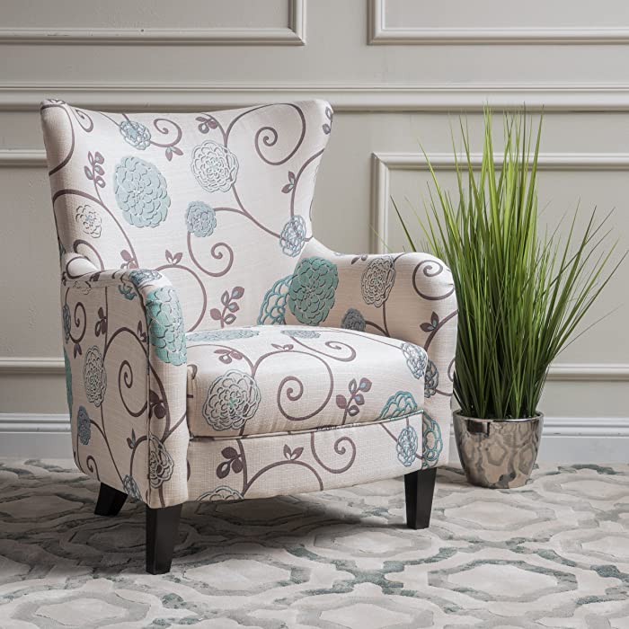 Christopher Knight Home Arabella Fabric Club Chair, White And Blue Floral