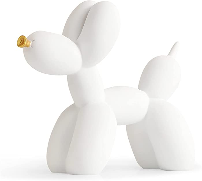 Balloon Dog Statue Collectible Figurines Art Modern Sculpture, Cute Golden Nose Dog Animals Resin Crafts Handmade Ornament Home Decor Accents (White,9,7,3.5in)