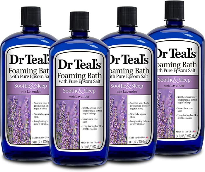 Dr Teal's Foaming Bath with Pure Epsom Salt, Soothe & Sleep with Lavender, 34 fl oz (Pack of 4)