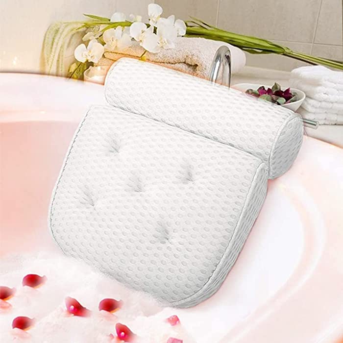 FreshBasa Bathtub Pillow with 4D Air Mesh Technology, Ultra Soft & Quick Dry Spa Bath Pillow for Jacuzzi and Hot Tub, Cushion Head, Neck, Shoulder and Back Support with 7 Non-Slip Strong Suction Cups