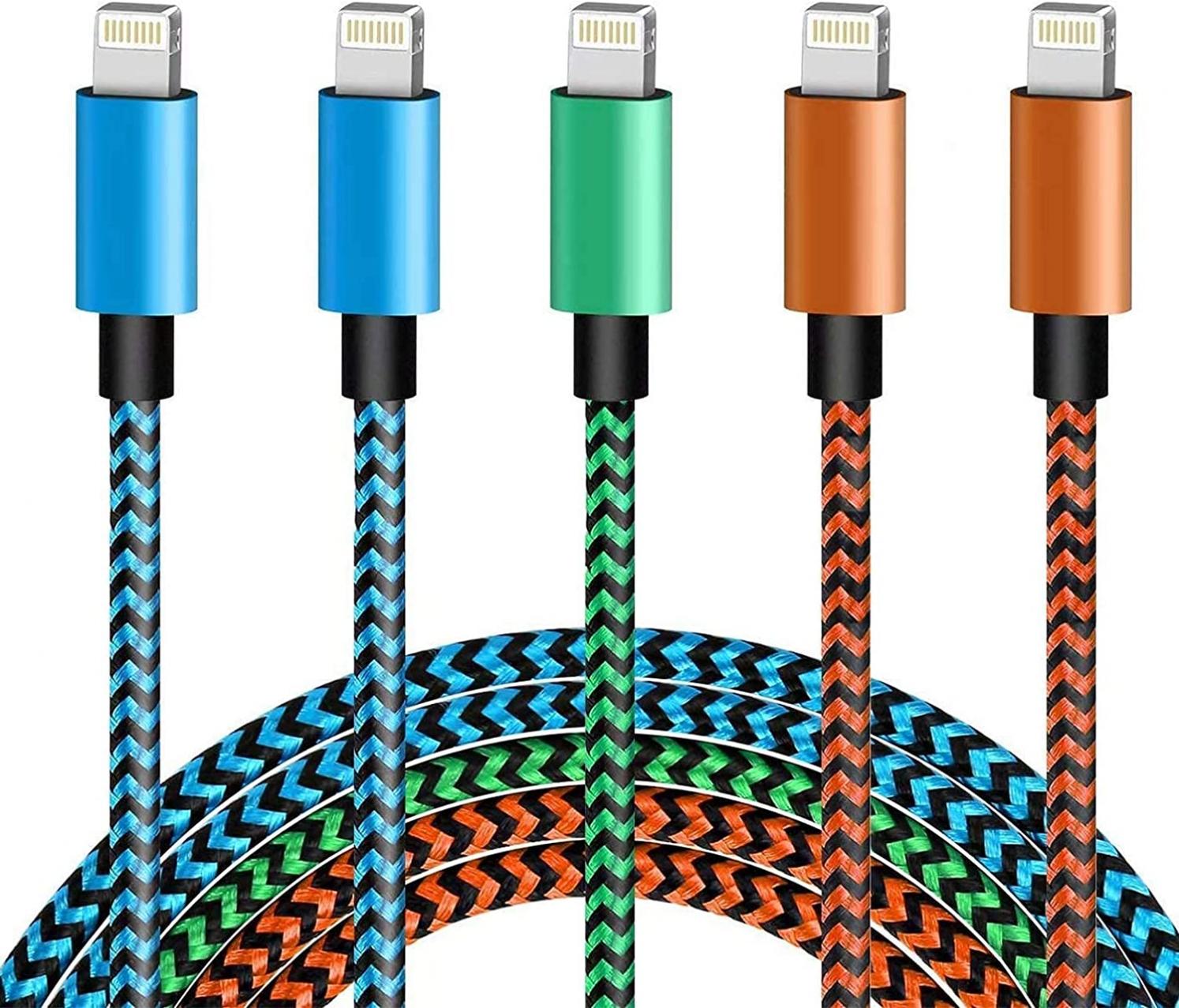 5 Pack [Apple MFi Certified] - 6FT iPhone Charger Lightning Cable TIKRO Nylon Woven High Speed Data Sync Cord Compatible iPhone 13 12 11 Pro Max X 8 7 6S Plus SE - Color