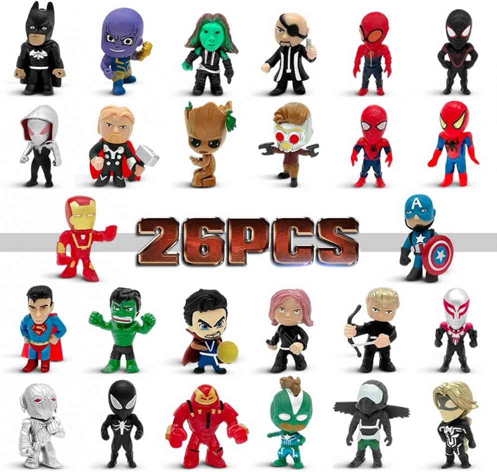 Action Figures Hero Adventures Ultimate Super Hero Set, lasama 26 Mini Figures Toys Set , Ideal for Christmas, Easter Eggs, Hero Cake Toppers, Collectibles, Holiday Party Favors for Kids