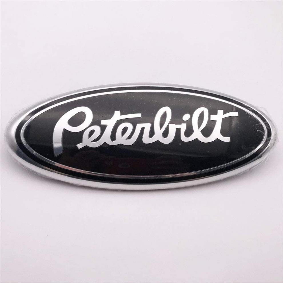 1PC Word Peterbilt Oval 9" ABS Aluminum Car Front Grille Grill Hood Custom Auto Trunk Emblem Badge Fit for 4L34-15402A-CA Black