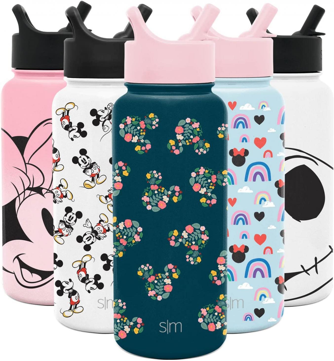 Simple Modern Disney Water Bottle with Straw Lid Insulated Stainless Steel Metal Thermos | Gifts for Women Men Reusable Leak Proof Flask | Summit Collection | 32oz Mickey Mouse Floral Riptide