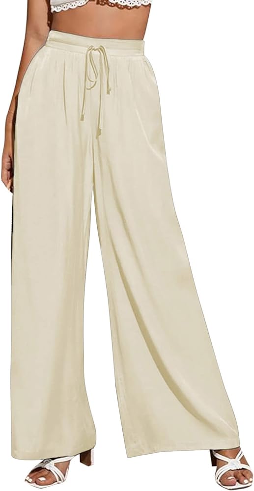 2024 Womens Wide Leg Pants for Work Business Casual High Waisted Dress Pants Plus Size Trendy Elegant Flowy Trousers Office