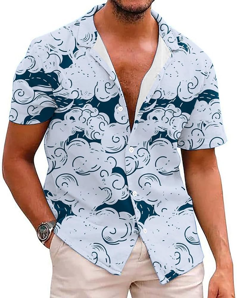 Mens Hawaiian Shirt Summer Beach Casual Short Sleeve Button Down Shirts Tropical Printing Tshirt Fashion Beach Clothing