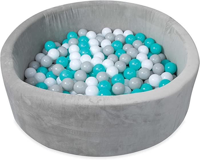 Nuby Velvet Ball Pit, Soft Play with Colored 200 Balls Included, Aqua and Gray