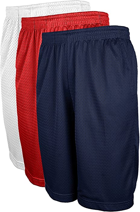 OLLIE ARNES Mesh Basketball Shorts for Men, Athletic Gym Workout Short with Pockets (S-6X) SET3_WHT_NAV_RED 3XL