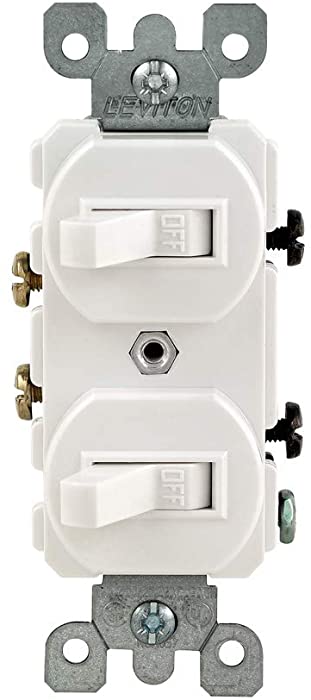 Leviton 5224-2W 15 Amp, 120/277 Volt, Duplex Style Single-Pole/Single-Pole AC Combination Switch, Grounding, White
