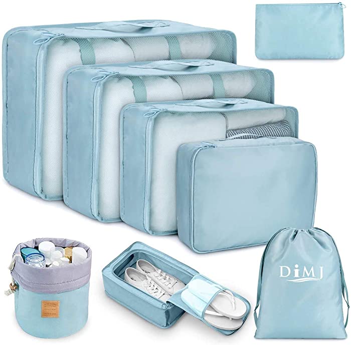Packing Cubes for Travel, 8Pcs Travel Cubes Set Foldable Suitcase Organizer Lightweight Luggage Storage Bag (Blue)