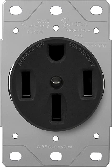 ENERLITES 50 Amp Range Receptacle RV and Electric Vehicles, 3-Pole, 4 Wire (8, 6, 4 AWG Copper Only), 125/250V, 66500-BK, Black, NEMA 14-50R Outlet