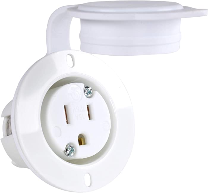 Journeyman-Pro 5279 15 Amp 120-125 Volt, NEMA 5-15 Flanged Outlet, White Commercial Grade, 2 Pole-3 Wire, Straight Blade Plug Charger Receptacle (w/Front Cover)