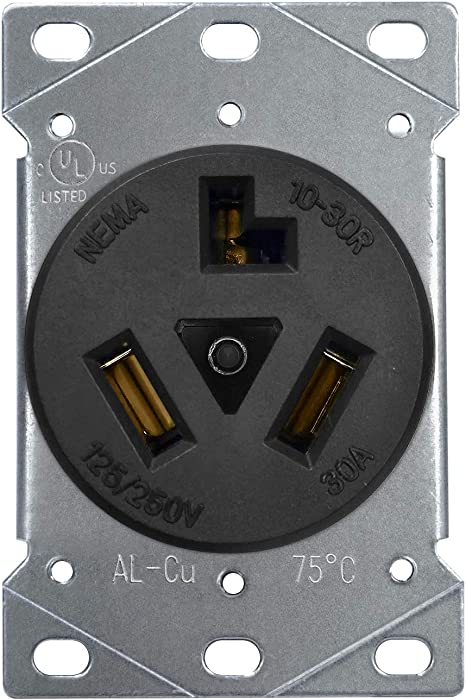 BESTTEN 30 Amp Flush Mounted Receptacle, Dryer Outlet, Commercial Grade, NEMA 10-30R, 125/250V, 3-Pole, 3-Wire, No Ground, UL Listed, Black