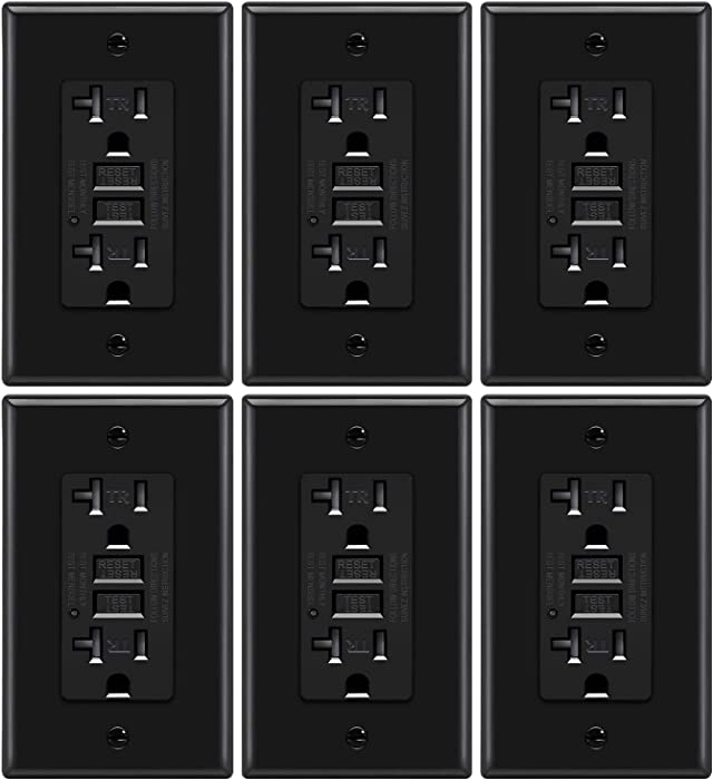 6 Pack - ELECTECK 20A/125V GFCI Outlet, 5-20R GFI Receptacle, Tamper Resistant Ground Fault Circuit Interrupter, Decorative Wall Plate Included, ETL Listed, Black
