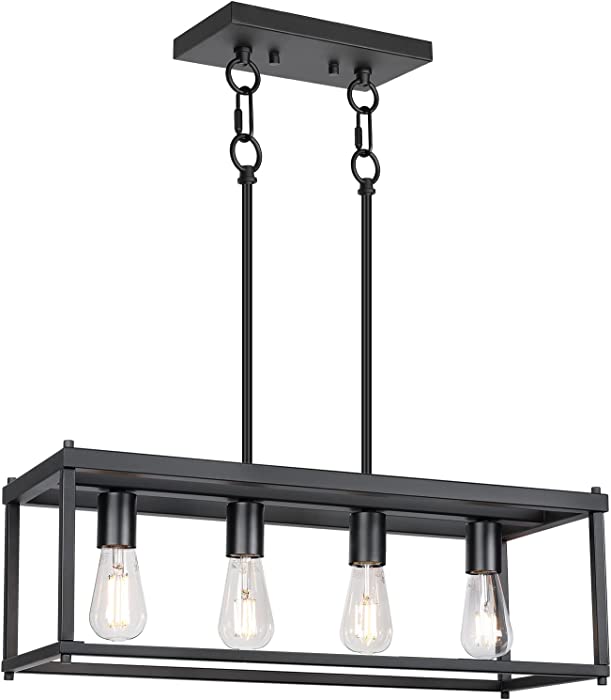 4-Light Island Lights, Industrial Dining Room Lighting Fixture, Kitchen Island Pendant Lighting, Linear Chandelier with Black Painting, for Dining Room Kitchen Island Pool Table, ETL Listed