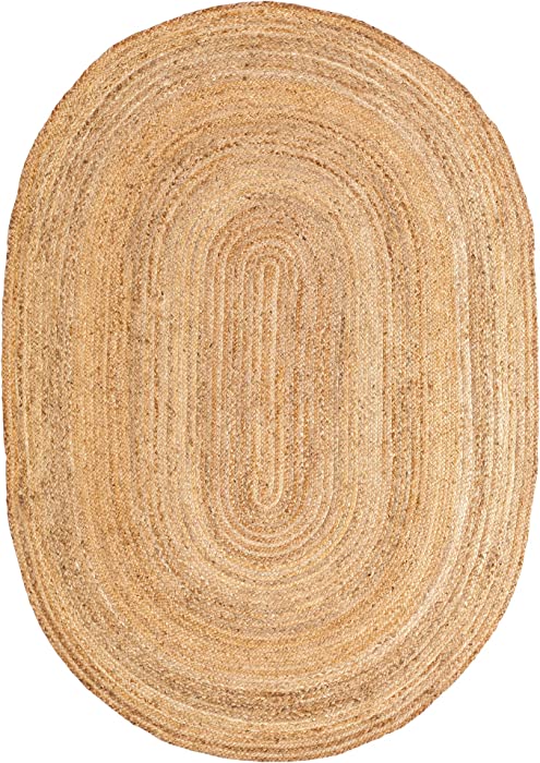 All Natural Soft Jute Braided Hand-Woven Rug Natural Beige 5' x 7'