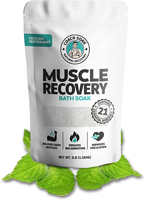 Coach Soak: Muscle Recovery Bath Soak -Natural Magnesium Muscle Relief & Joint Soother-21 Minerals, Essential Oils & Dead Sea Bath Salts-Absorbs Faster Than Epsom Salt for Soaking (Cooling Peppermint)