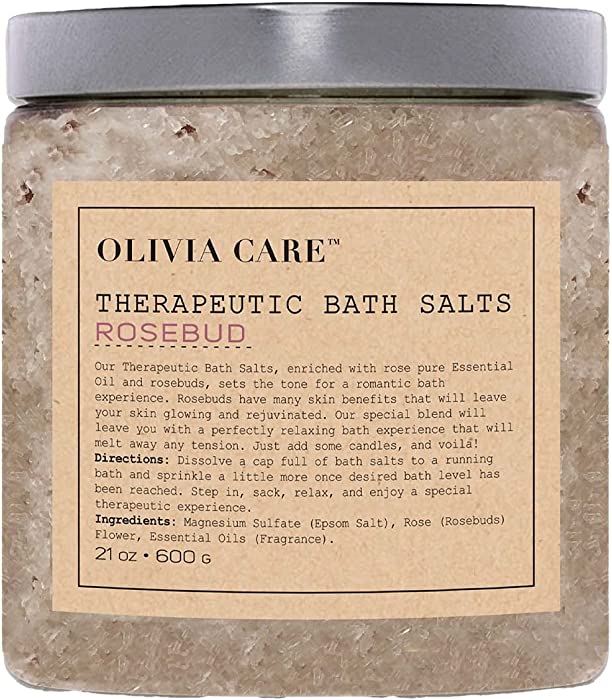 Olivia Care Epsom Bath Salts with Rosebuds – Therapeutic, Relieve Stress & Relax Muscles. Exfoliate, Rejuvenate, Calming & Healing | Infused with Natural Essential Oils - Fresh Fragrance - 21 OZ