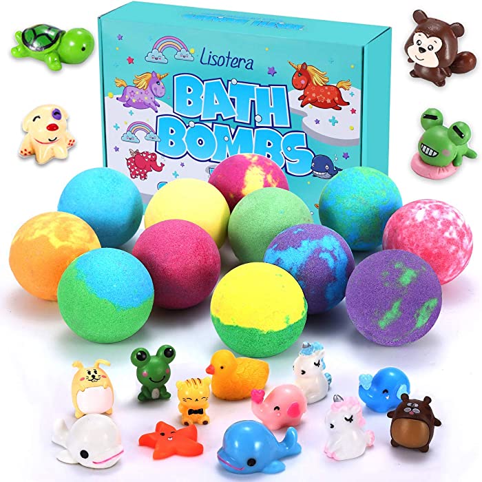 Bath Bombs for Kids with Surprise Inside for Girls Boys Surprise 12 Gift Set, Kids Safe Bubble Bath Fizzies Vegan Essential Oil Spa Fizz Balls Kit (Package May Vary)