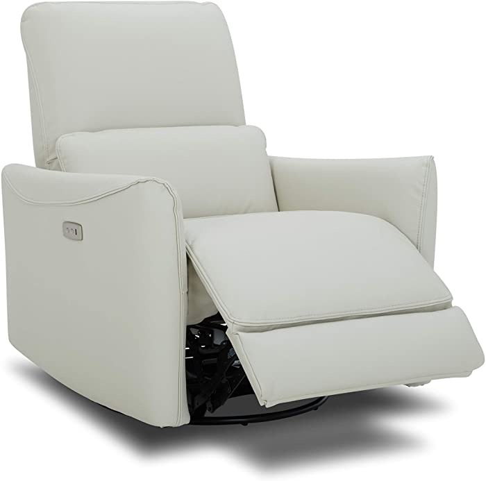 CHITA Power Recliner Swivel Glider, Upholstered Faux Leather Living Room Reclining Sofa Chair with Lumbar Support, Cream