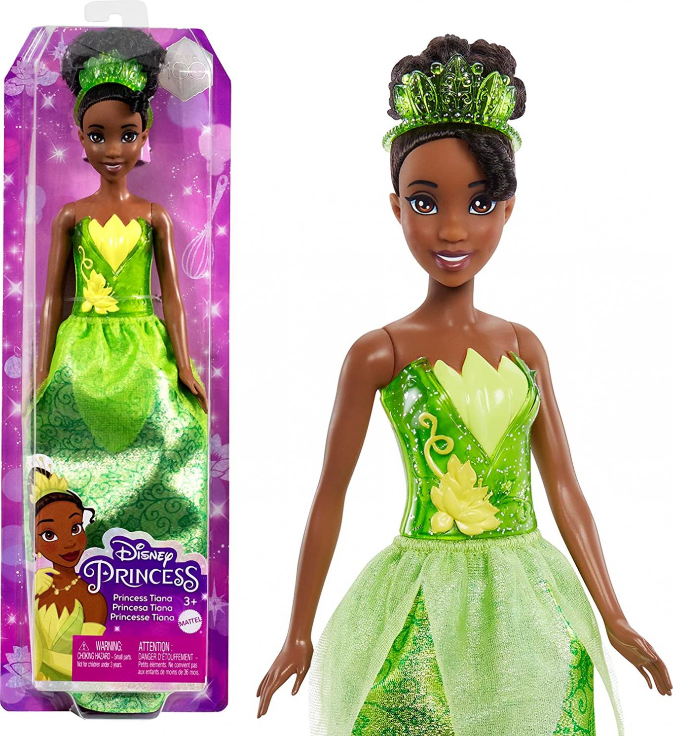 Disney Princess Tiana Fashion Doll, New for 2023, Sparkling Look with Brown Hair, Brown Eyes & Tiara Accessory