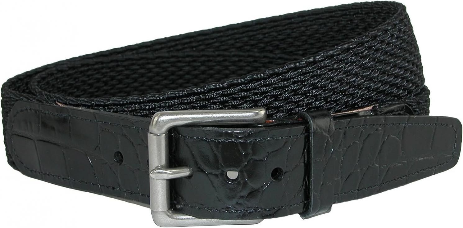 CrookhornDavis Elastic Dress Belt for Men, Leather Alligator Print Accessories