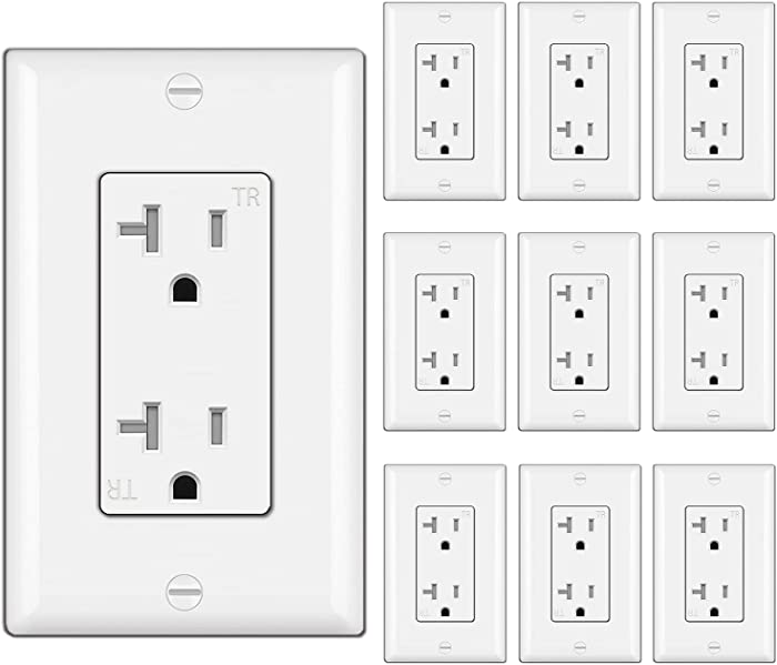 [10 Pack] BESTTEN 20 Amp Wall Receptacle Outlet, Tamper-Resistant (TR), Commercial Grade, 20A/125V/2500W, UL Listed, White
