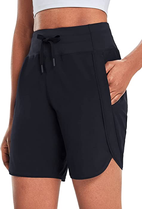 BALEAF Women's 7" Long Shorts Running Lightweight Athletic Workout Hiking Shorts Unlined Zipper Pocket Quick Dry
