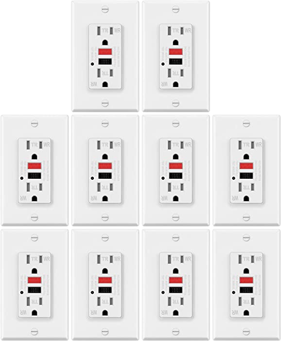10 Pack - ELECTECK 15A Weather Resistant GFCI Outlets, Tamper Resistant GFI Receptacles with LED Indicator, Decor Wall Plates and Screws Included, Residential and Commercial, ETL Certified, White