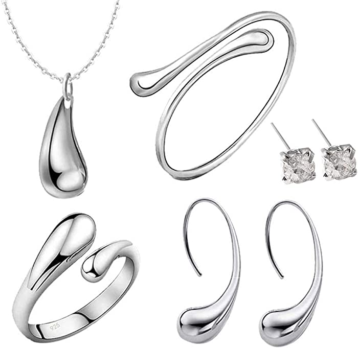 Pmmqrrkuu Women 5Pc Sets&3Pc 925 Sterling Silver Jewelry Necklace Earrings Bracelet Set Plated Chain Necklace Heart Earrings Studs Diamond