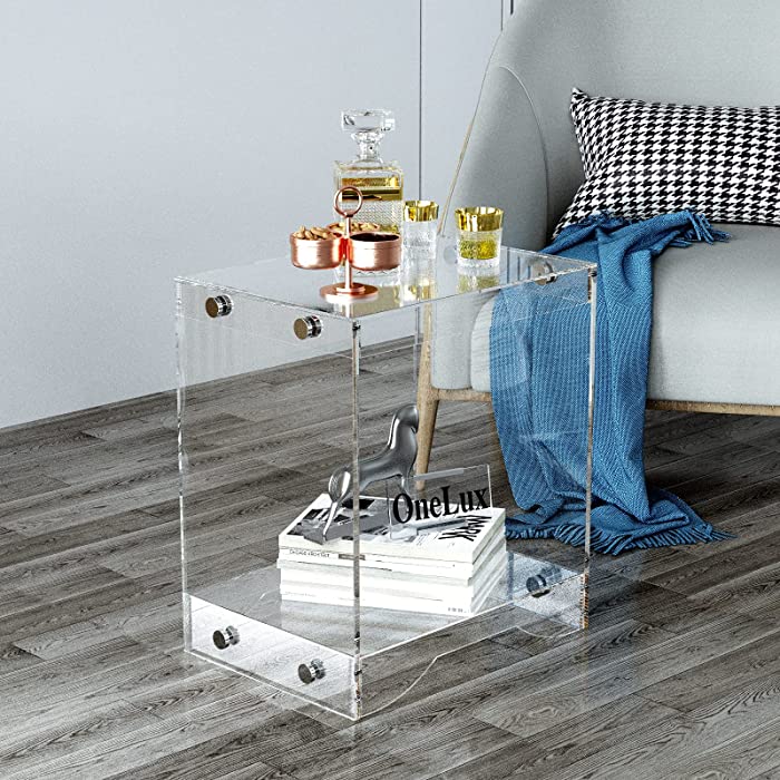 (Flat Packed) Modern Design Clear Acrylic Home Decor Display Nightstand/Decorative End Table/Bedside Tables (Clear)