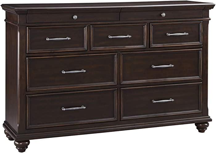 Signature Design by Ashley Brynhurst Traditional 7 Drawer Dresser with Dovetail Construction & 2 Felt-Lined Accessory Drawers, Dark Walnut Brown