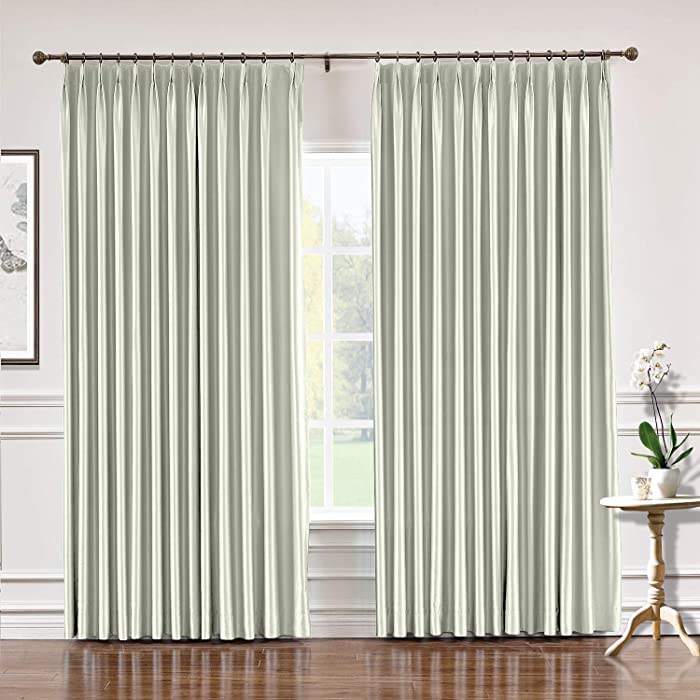 TWOPAGES 150 W x 96 L Pinch Pleat Faux Silk Curtains Drapery Panel for Traverse Rod Or Track, Living Room Bedroom Meetingroom Club Theater Patio Door (1 Panel), Ivory