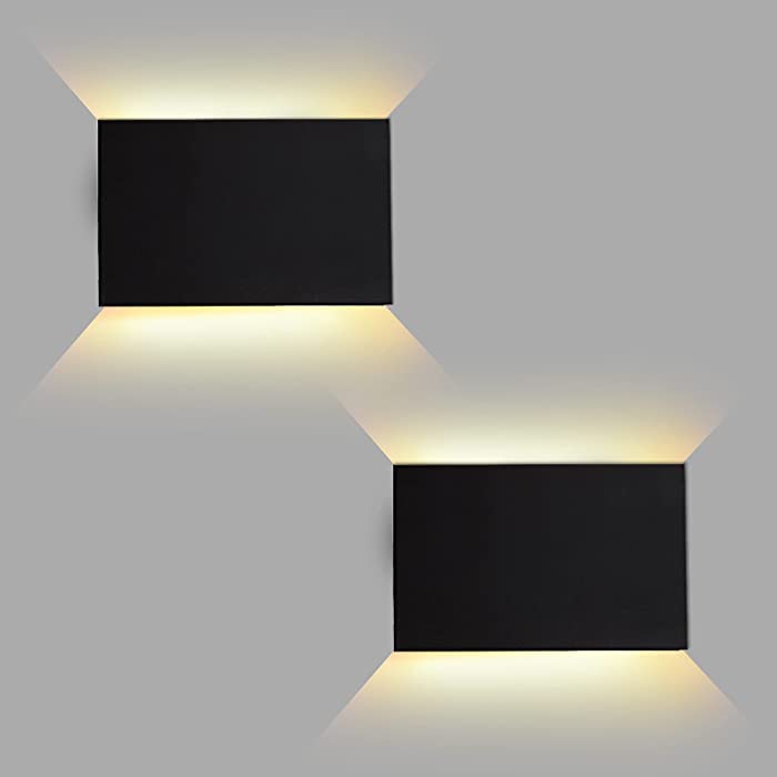 FUDESY LED Wall Sconce, Black Plastic Modern Wall Light Fixtures, Indoor Outdoor Up and Down Wall Lighting for Living Room Bedroom Hallway Corridors, 3000K, Warm White, 2-Pack