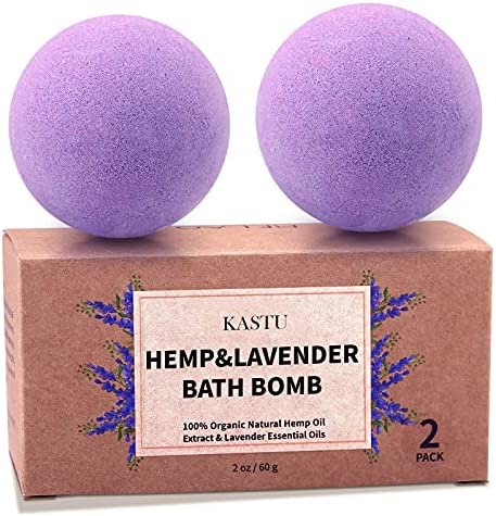 KASTU Bath Bombs,Fizzy Spa Gift Natural Hemp Oil Extract and Lavender Essential Oils Bath for Moisturizing Dry Skin,Relaxing,Bubble Bath for Gifts Idea for Men Women (2 PCS)