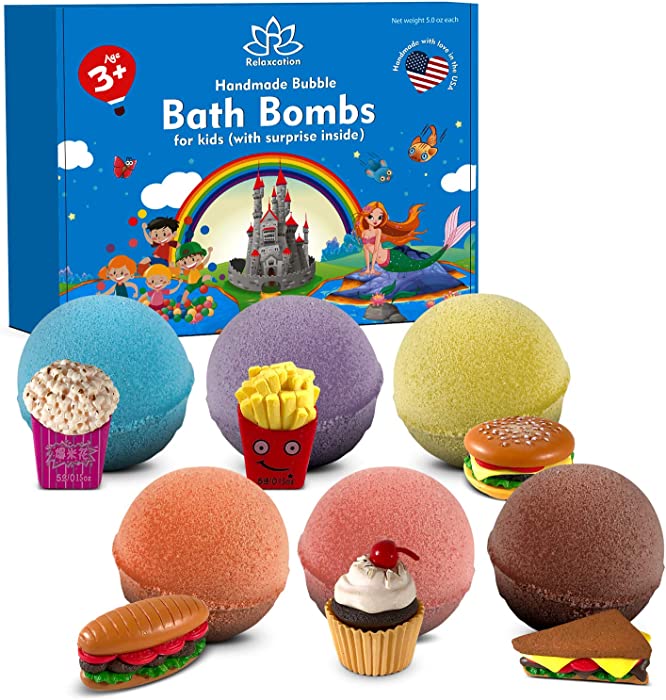 6 Handmade Bath Bombs Gift Set for Kids with Fast Food Surprises Inside - Quality Toys Make Your Kids Happy - Made in USA