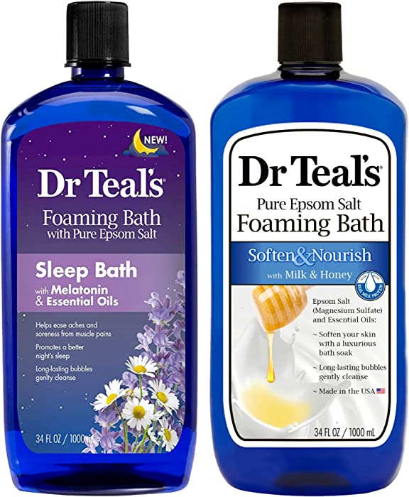 Dr Teal's Foaming Bath Combo Pack (68 fl oz Total), Melatonin Sleep Soak, and Soften & Nourish with Milk & Honey