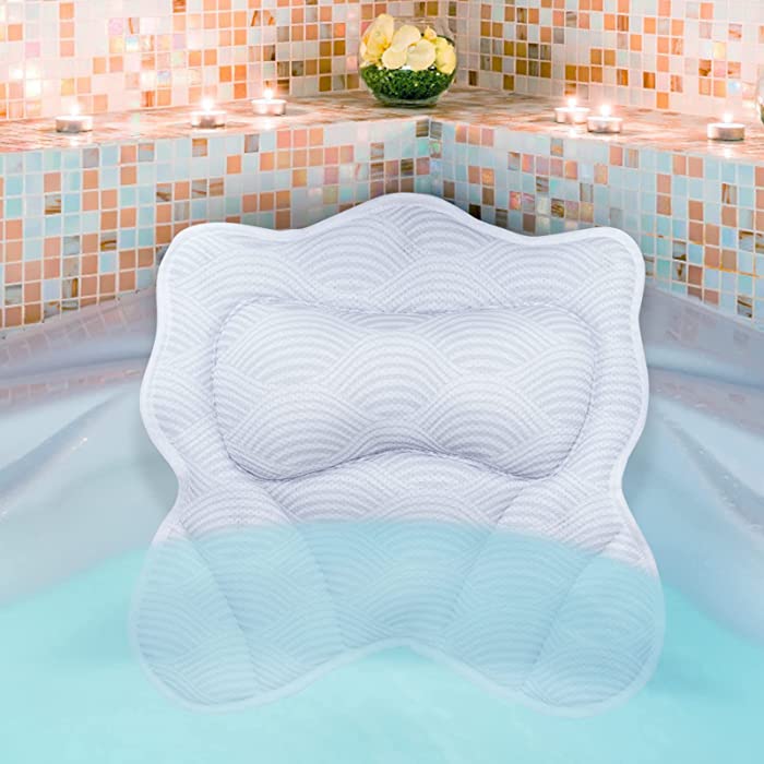 AIFEIVICO Bath Pillows for Tub Neck and Back Support, Bathtub Pillow with 7 Anti-Slip Suction Cups, Soft 4D Air Mesh Bath Tub Pillow for Body Relaxing, Fits All Bathtub