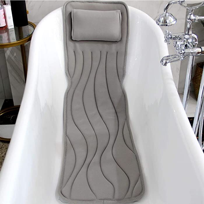 Bathtub Cushion Full Body, Bath Pillow for Bathtub Full Body with 3D Air Mesh Technology and 11 Suction Cups for Shoulder, Neck Support Great for Hot Tub, Spa Pillow