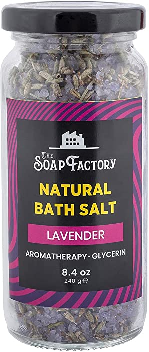 The Soap Factory Lavender Bath Salt 8.4 oz Glass Jar - 100% Natural - Mineral-Rich Bath Salt Scrub with 100% Pure Essential Oils - Aromatherapy Effect