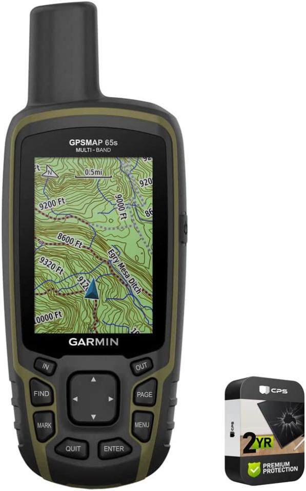 Garmin 010-02451-10 GPSMAP 65s Handheld Hiking Outdoor GPS Multi-Band/Multi-GNSS with ABC Sensors Bundle with Premium 2YR CPS Enhanced Protection Pack