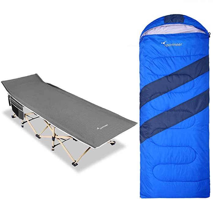 Sportneer Portable Folding Camping Cot and Sleeping Bag with Liner for Camping, BBQ, Hiking, Backpacking, Office
