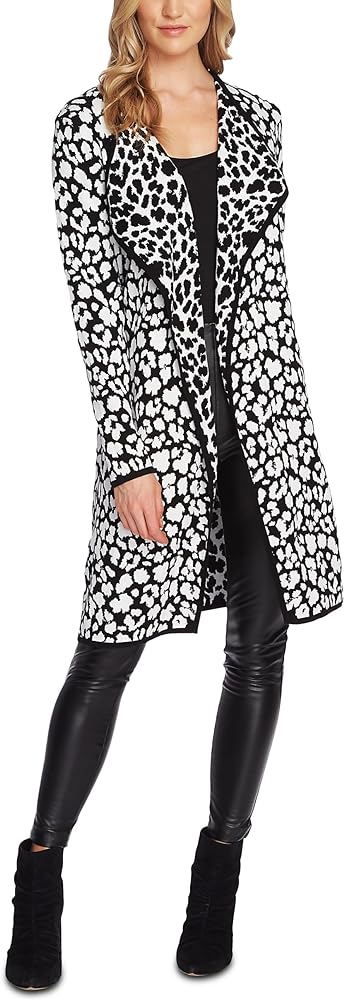 Vince Camuto Cotton Leopard Printed Open-Front Long Cardigan
