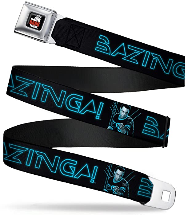 Buckle-Down Seatbelt Belt - Sheldon/BAZINGA! Black/Blue Glow - 1.0" Wide - 20-36 Inches in Length