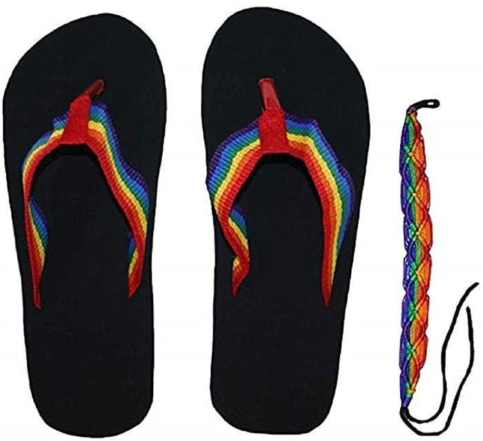 Gay Pride Adult Rainbow Flip Flop Sandals & Friendship Bracelet Multi-Pack Lesbian LGBT Gay Accessories