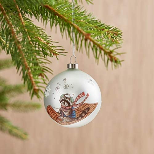 West Elm Racoon Dapper Animal Ball Glass Christmas Ornament Individual (Each)
